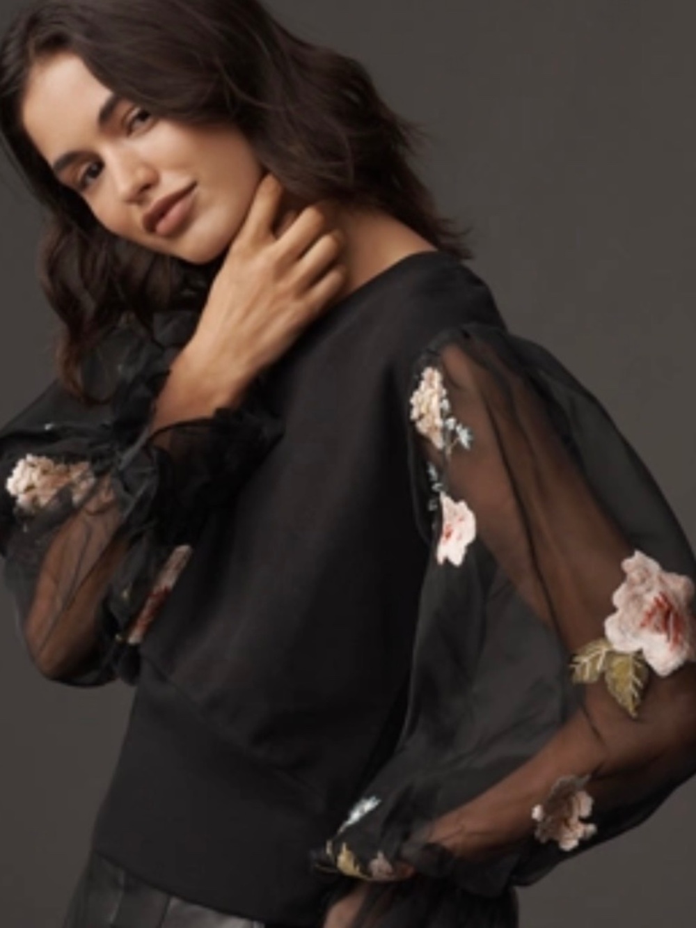 NWT ANTHOLOGY EMBROIDERED FLORAL SHEER SHEER LONG SLEEVE TOP XS/sm